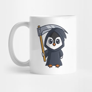 Cute Penguin Grim Reaper Halloween Cartoon Character Mug